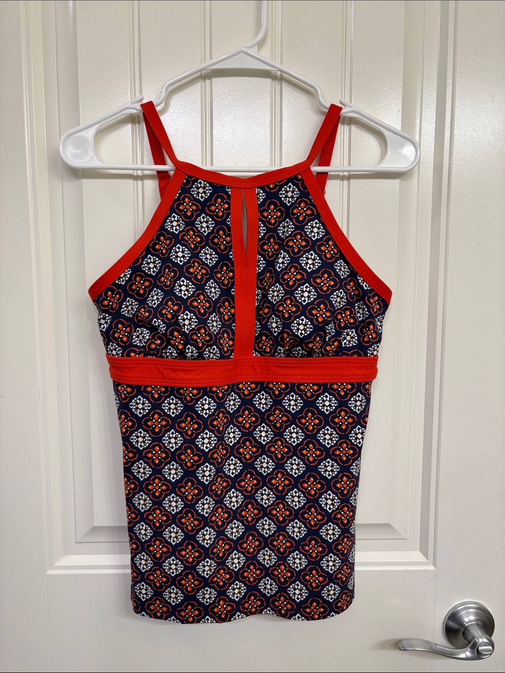 Lands' End Navy and Red‎ Patterned Tankini Top Summer Beach Swim Vacation